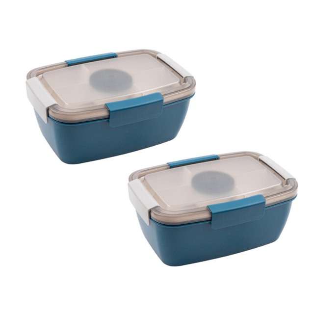 Oleegame 2PC Produce Storage Large Salad Lunch Container Adult Lunch Box With 68 Oz Salad Bowl 4 Compartment Tray 1pc 3 Oz Cups Stackable Blue
