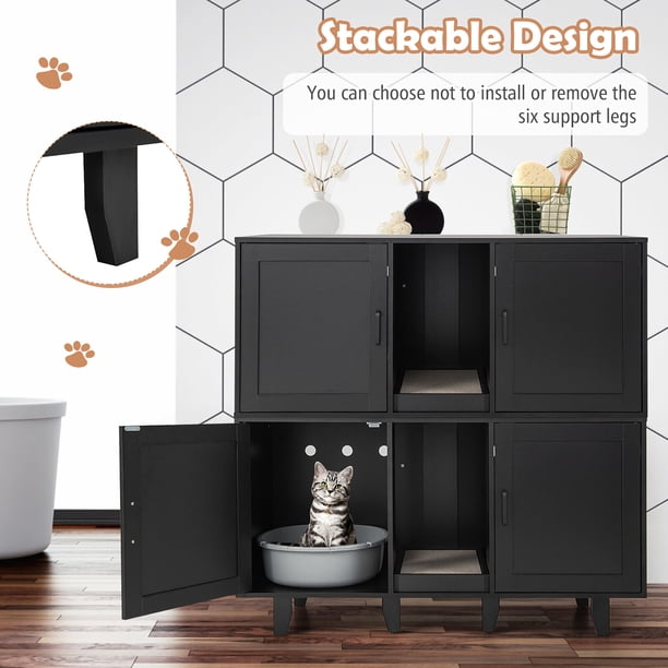 Gymax Cat Litter Box Enclosure TV Stand Cabinet Hidden Cat House