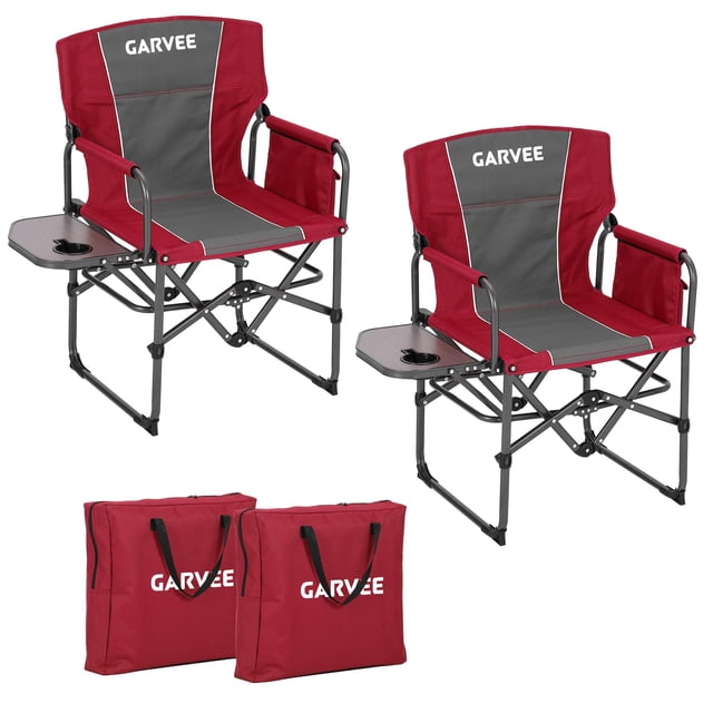 GloryStar Folding Camping Chair for Adults, Heavy Duty and Portable Director Chair for RV, Beach, Garden, Deck, or Yard, Features a Sturdy Side Table, Accessible Side Pocket, and Beverage Holder