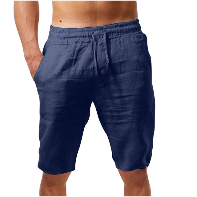 LSLJS Mens Athletic Shorts with Pockets and Elastic Waistband Quick Dry Cotton Linen Shorts