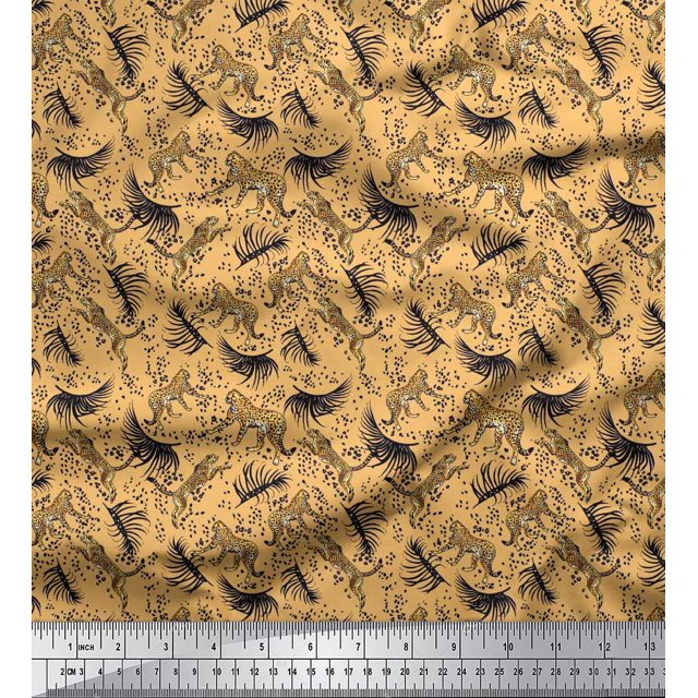 Soimoi Rayon Fabric Leaves & Leopard Animal Printed Craft Fabric by The Yard 56 Inch Wide