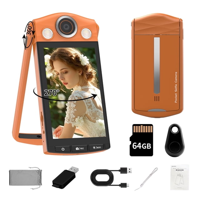MUOXUEQN Flip Selfie Camera, 64MP Digital Camera with 3.5" Touchscreen, Dual-Color Fill Light, Bluetooth Remote, WiFi, Student Vlog Camera,