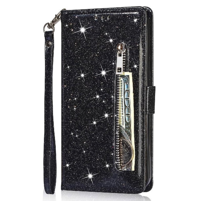 Case for FOXDOCK Google Pixel 7 Glitter Zipper Wallet Case with Short Hand Strap