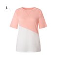 thumbnail image 3 of T-shirt pour Femme à Blocs de Couleur, Manches Courtes, Haut à Col Rond, Blouse, Rose, G, 3 of 5