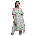 thumbnail image 1 of Bimba Robe Droite Évasée à Épaules Dénudées pour Femmes à Volants devant Imprimée Oiseau Bleu - Petit, 1 of 6