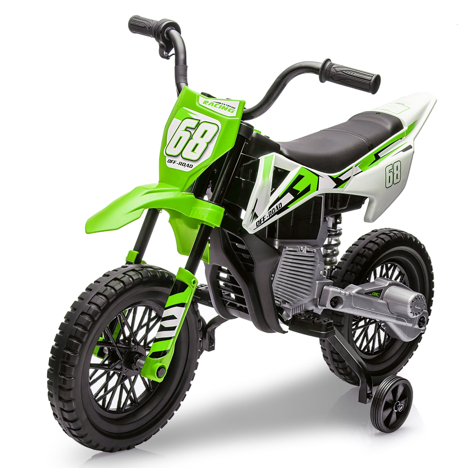12V Kids Electric Dirt Bike - Green Ride-On with Training Wheels & Twist Throttle for Children Ages 3-6, 3MPH Max Speed, Includes 4.5AH Battery & Music Player