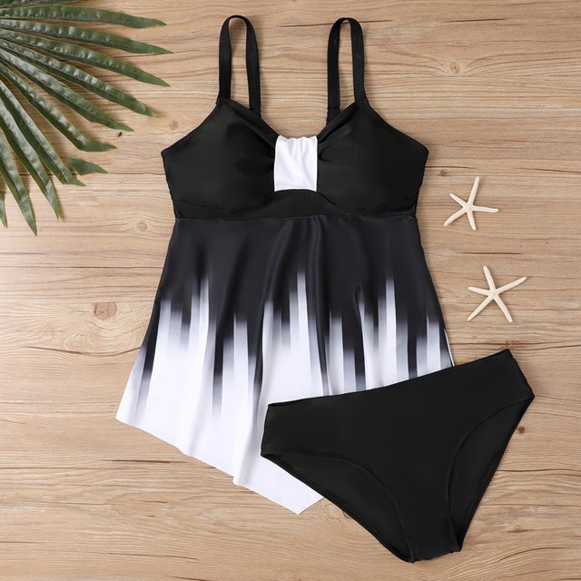 UPPADA Tankini Swimsuits for Women High Waisted Bathing Suit Two Piece Tank Top with Bottom Brief Swimsuit Ruched Tummy Control Bathing Suits Flowy Beachwear Savings Black,L
