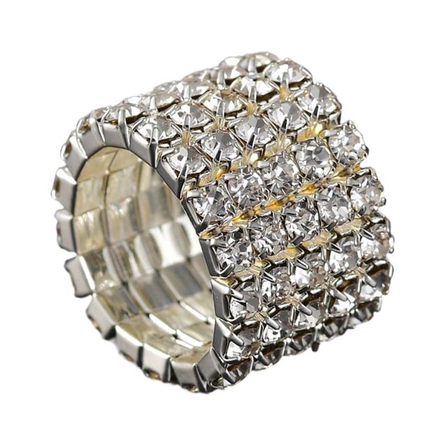 Maytalsory Deluxe Stretch Crystal Ring Unique For Statement Of Love Fashionable Inlaid Ring silver 5 rows 1Set
