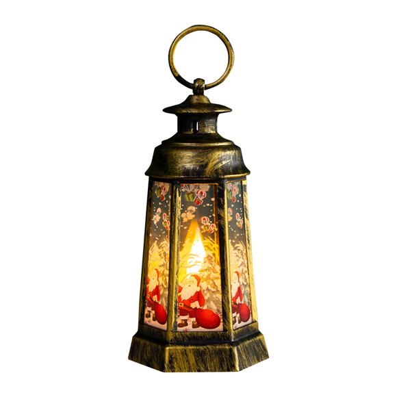 Retro Christmas Night Light with LED Illumination, Portable Design for Kids Room or Holiday Party Decoration, White and Bronze Finish