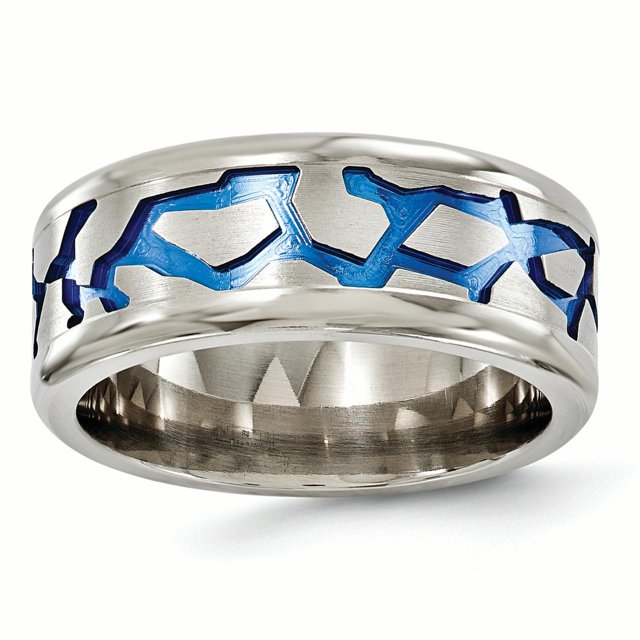 Edward Mirell Titanium Blue Anodized Brushed & Polished 9mm Band Size 13