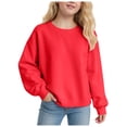 thumbnail image 3 of WUANDIXFA Chandail à Manches Longues en Coton pour Filles, Chandail à Enfiler à Manches Longues, Confortable, Doux, à la Mode et Décontracté, Chandail à Col Rond à Manches Longues pour Filles, Rouge, 3-4 Ans, 3 of 5