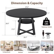 Kojooin Round Dining Table for 4 to 6, 47.2 in Farmhouse Kitchen Table with Storage for Dining Room or Apartment