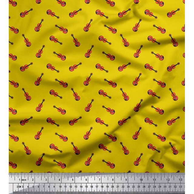 Soimoi Rayon Crepe Fabric Guitar Musical Instrument Print Fabric by Yard 46 Inch Wide