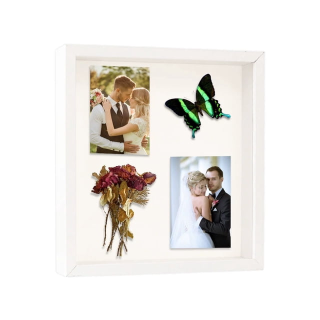 Handmade Square Hollow Wooden Photo Frame for 6x8 Inch Pictures Desktop Display or Wall Hanging DIY Dried Flower Storage