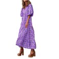 thumbnail image 2 of LSLJS Woman Dress Geometric Printed Bubble Sleeved Plus Size Dress, 2 of 5
