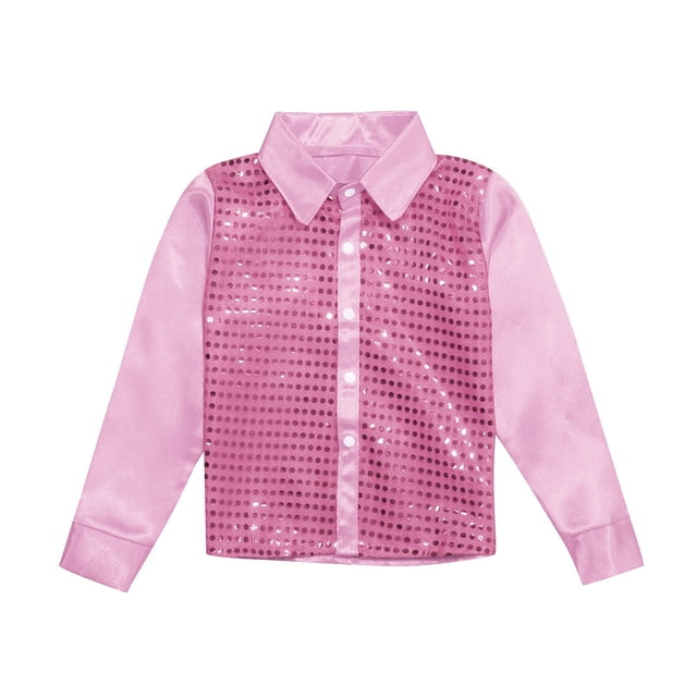Hauts pour Garçons Chemise à Paillettes Scintillantes de Danse à Manches Longues Boutonnée pour Performance Jazz Vêtements
