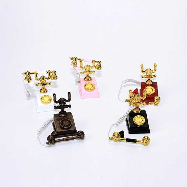 Baohd Alloy Vintage Style Miniature Phone Model Gift For Girls Retro Rotary Telephone Phone Model Alloy C-white