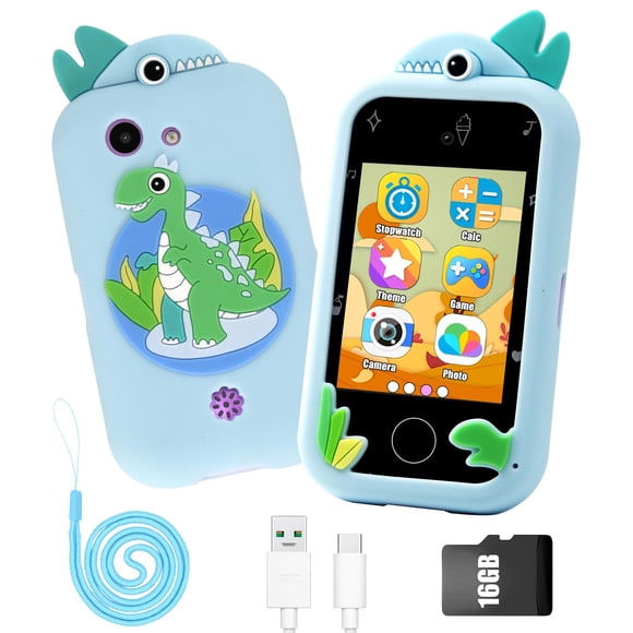 Kids Smart Phone for Girls, Touchscreen MP3 Music Player with Dual Camera, Alarm Clock Kids Toy Phone Learning Toys for Kids，with SD Card