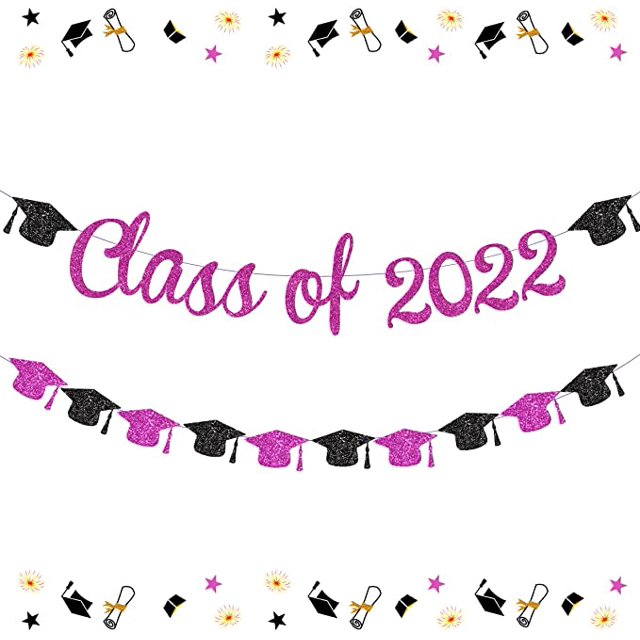 Class of 2022 Banner Purple 2022 Graduation Decorations Purple and Black Bachelor Cap Garland for Grad Party Decorations 2022 Congrats Grad Bunting Sign