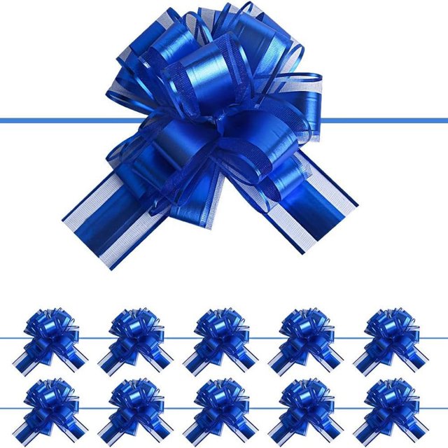 HLONK 10 PCS Large Pull Bow Gift Wrapping Bows Pull Bow with Ribbon for Wedding Gift Baskets Party Gift Wrap Bows Presents Decorating Bows Blue