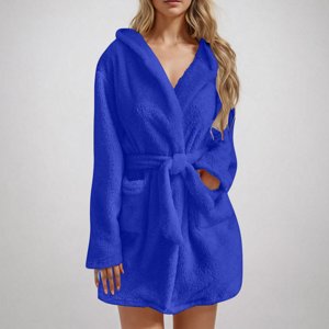 Robe à capuche pour femmes Robe de bain d'automne d'hiver à la mi-longueur douce Robe de nuit avec poches Nouvelle robe de bain pour femmes Bleu L