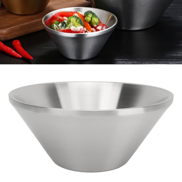 Bowls, Double Layer Stainless Steel Salad Bowl Multi Function Silver Noodles Bowl for Kitchen