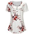 thumbnail image 4 of T-shirt Imprimé Femme Été Rond T-shirt Imprimé Femme Col Rond Manche Courte Blouse Haut Ample, Blanc, TTG, 4 of 8