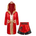 thumbnail image 2 of Fldy Ensemble d'Uniforme de Boxe pour Garçons 2 Pcs Peignoir de Boxe et Shorts MMA Costume de Boxeur Tenue d'Halloween Rouge Noir 10, 2 of 4