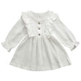thumbnail image 1 of Splozh Robe d'Automne pour Tout-Petit Robe pour Tout-Petit Enfants Bébé Fille en Lin Uni à Boutons à Volants Robe de Fête Vêtements Blanc, 5-6 Ans, 1 of 5