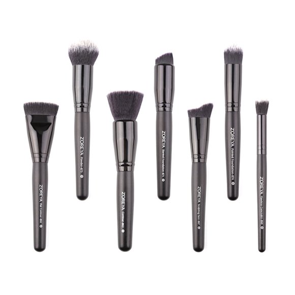 Black 7pcs Makeup Brushes With Wooden Handle Beauty Tools Detail Brushes Foundation & Grooming Loose Powder Brushes Facial Beauty Tools