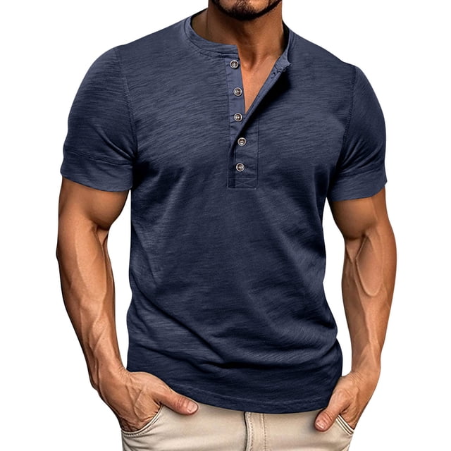 Besolor Men's Short Sleeve Shirts Summer Classic Button up Basic Tee Shirt Casual Crew Neck Athletic Tops