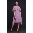 thumbnail image 3 of Bimba Purple Floral Printed Womens Ruffle Front Cold Shoulder Swing Shift Dress - Medium, 3 of 6