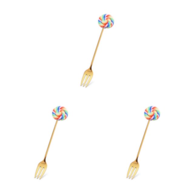 Transemion 1/2/3/5 Cartoon Adorable Restaurant Hotel Tableware Portable Washable Stainless Steel Stirring Mixing Dinnerware Cake Flatware Candy Fork Rainbow 3PCS