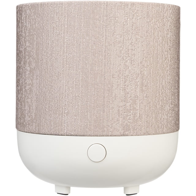 ScentSationals 100mL Diffuser - Audrianne with beige textured fabric upper and white plastic base featuring a round button, designed for essential oil aromatherapy with cool mist and multi-colour LED lights, ideal for adding humidity and scent to home environments.