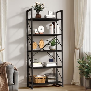 YITAHOME 5 Tiers Bibliothèque, Bibliothèque moderne d'art, Bibliothèque, étagères de rangement Porte-livres Organisateur de livres/déplacements dans le salon/Maison/Bureau - noir