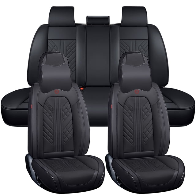 Maidao Car Seat Covers Full Set for Cadillac for Escalade 1999-2000 5 Seats Leather Compatible Airbag Water Resistant Front Rear Cushion Protector with Headrest Black