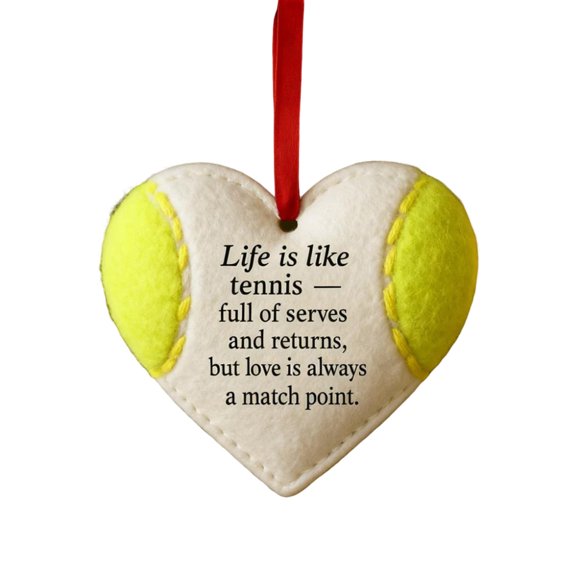 Chanana Heart-Shaped Tennis Ornaments, Life is Like Baseball Leather Heart Shaped Sports Ornament, Ball Sports Accessories for Dad, Handmade Baseball Hanging Decor for Christmas Tree