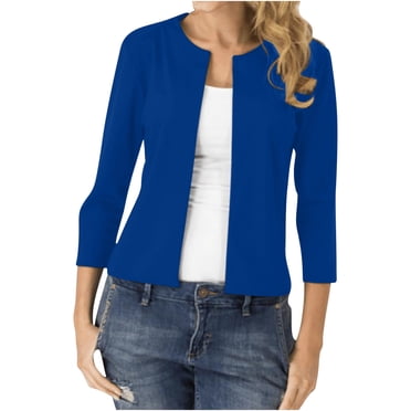 Meichang Blazer à Manches 3/4 pour Femmes, Cardigan Petite, Vêtement d'Extérieur, Couleur Unie, Manches Trois Quarts, Coupe Ajustée, Petites Vestes, Chemises Décontractées Chic, Hauts