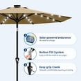 thumbnail image 2 of 10FT Solar Patio Umbrella with 32 LED Lights – Crank Lift, 30° Tilt, 8 Sturdy Ribs, UV Protection – Outdoor Market Parasol for Pool, Deck, Garden, Balcony – Base Included–Color: European 4 Khaki+Vine, 2 of 7