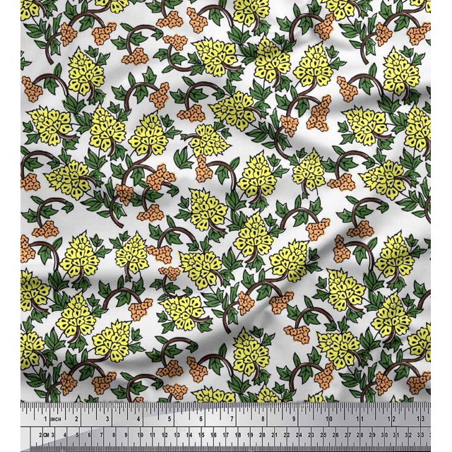 Soimoi Velvet Fabric Leaves & Floral Block Decor Fabric Printed Yard 58 Inch Wide
