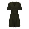 thumbnail image 4 of Ovzne Robes pour Femmes Robe pour Femme Nouvelle Robe à Capuche à Col en V Profond Uni à Manches Feuille à Manches Courtes Robe Maxi Grande Taille à Manches Courtes Liquidation, 4 of 6