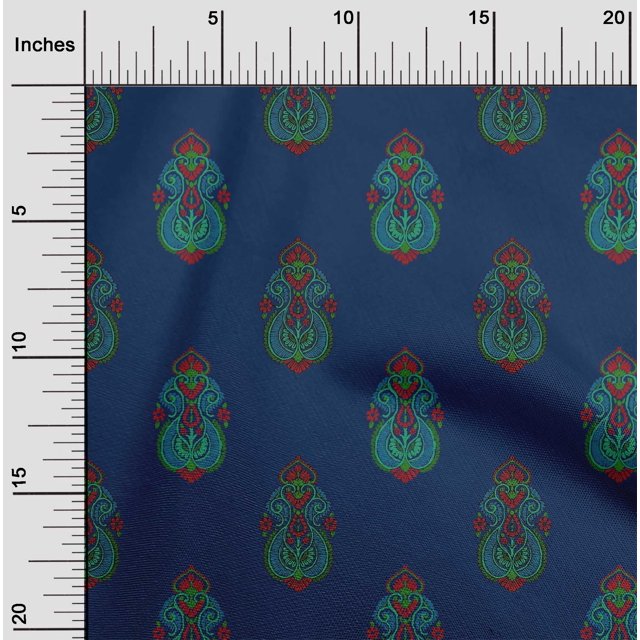 oneOone Polyester Lycra Navy Blue Fabric Floral & Paisley Block Sewing Craft Projects Fabric Prints By Yard 56 Inch Wide