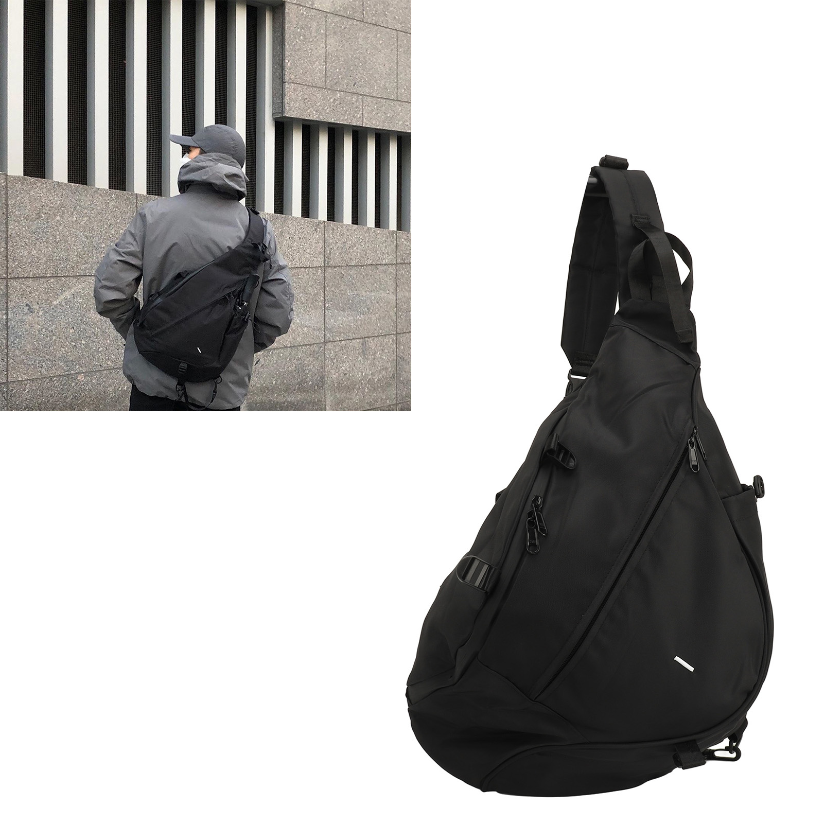 Waterproof Sling Bag, Minimalist Appearance Large Black Sling Bag  For Men For Cycling