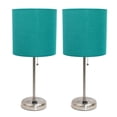 thumbnail image 1 of LimeLights Brushed Steel Stick Lamp with Charging Outlet and Fabric Shade 2 Pack Set, 1 of 7