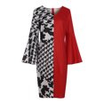 thumbnail image 4 of FcBaudy Robe à Manches Longues Col en V, Robes d'Été pour Femmes, Robes pour Femmes Grande Robe Patchwork Jupe Enveloppante Manches Longues Robe Décontractée Robe Longue, 4 of 9