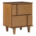 thumbnail image 1 of Table de Chevet Moderne en Bois Massif 2 Tiroirs 20 Pouces - Caramel, 1 of 5