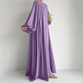 thumbnail image 4 of Ovzne Robes Grande Taille pour Femmes aux Formes Robe pour Femme Mode Féminine Décontractée Couleur Unie Plissée Été Manches Longues Robe à Col Rond Robe de Printemps Manches Longues Liquidation, 4 of 5