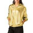thumbnail image 1 of INSPIRE CHIC Women's Jacket Shiny Long Sleeve Lightweight Zipper Hooded Metallic Jacket S Gold, 1 of 8