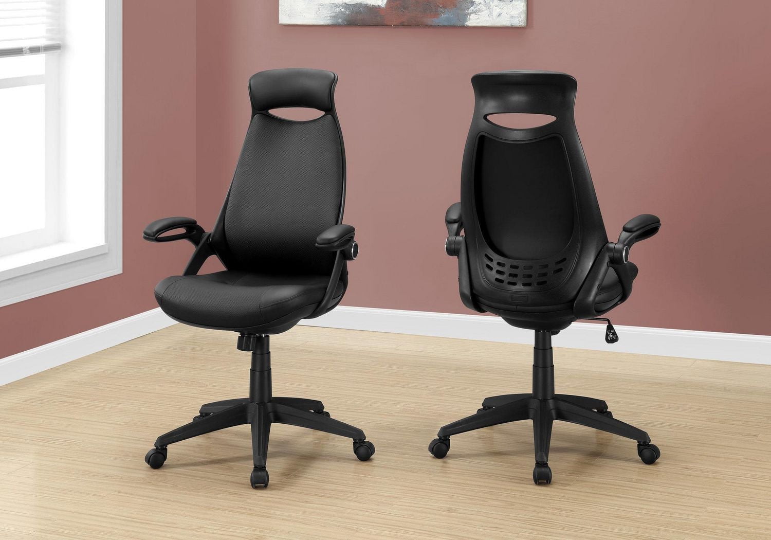 Monarch Specialties Chaise De Bureau, Hauteur Ajustable, Pivotant, Ergonomique, Appuis-bras, Bureau, Travail, Métal, En Tissu, Noir, Contemporain, Moderne
