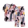 thumbnail image 1 of Tnhcen Ensemble de Pyjama d'Été pour Femmes en Lin 2 Pcs / Haut à Manches Courtes Boutonné Col Rond Imprimé Rétro + Pantalon Taille Élastique / TG-4TG, 1 of 3